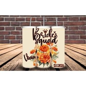 Bride Squad Custom Personalized Burnt Orange Floral Tumbler, Bridesmaid Gifts